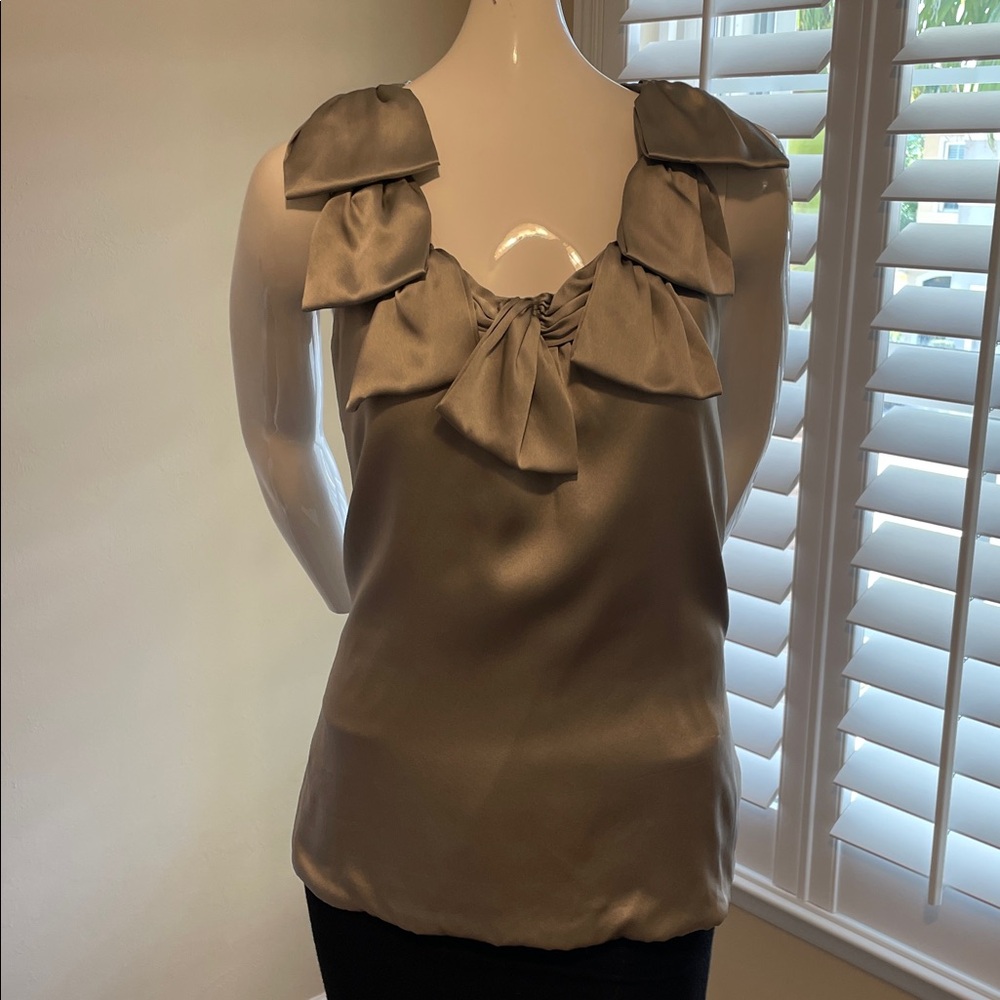 POLECI SILK SATIN GRAY TANK TOP FULLY LINED IN BLACK EMBELLISHED NECK LINE size4